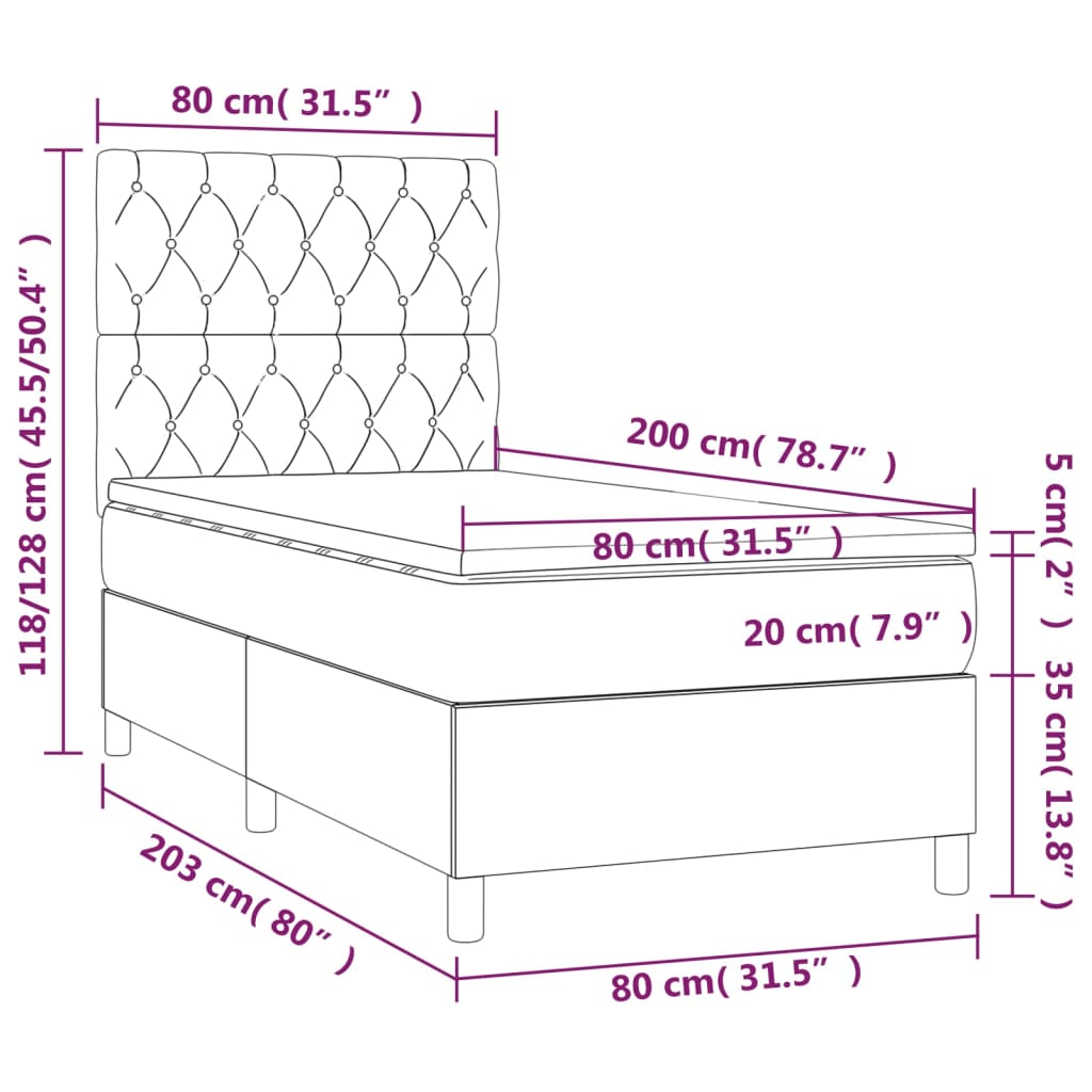 Boxspring met matras en LED stof crèmekleurig 80x200 cm