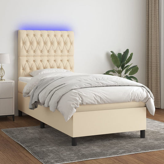 Boxspring met matras en LED stof crèmekleurig 80x200 cm Bedden & bedframes | Creëer jouw Trendy Thuis | Gratis bezorgd & Retour | Trendy.nl