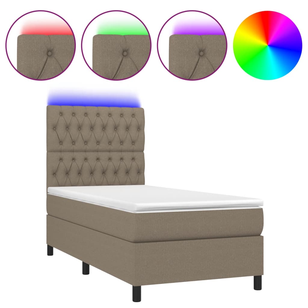 Boxspring met matras en LED stof taupe 90x190 cm Bedden & bedframes | Creëer jouw Trendy Thuis | Gratis bezorgd & Retour | Trendy.nl