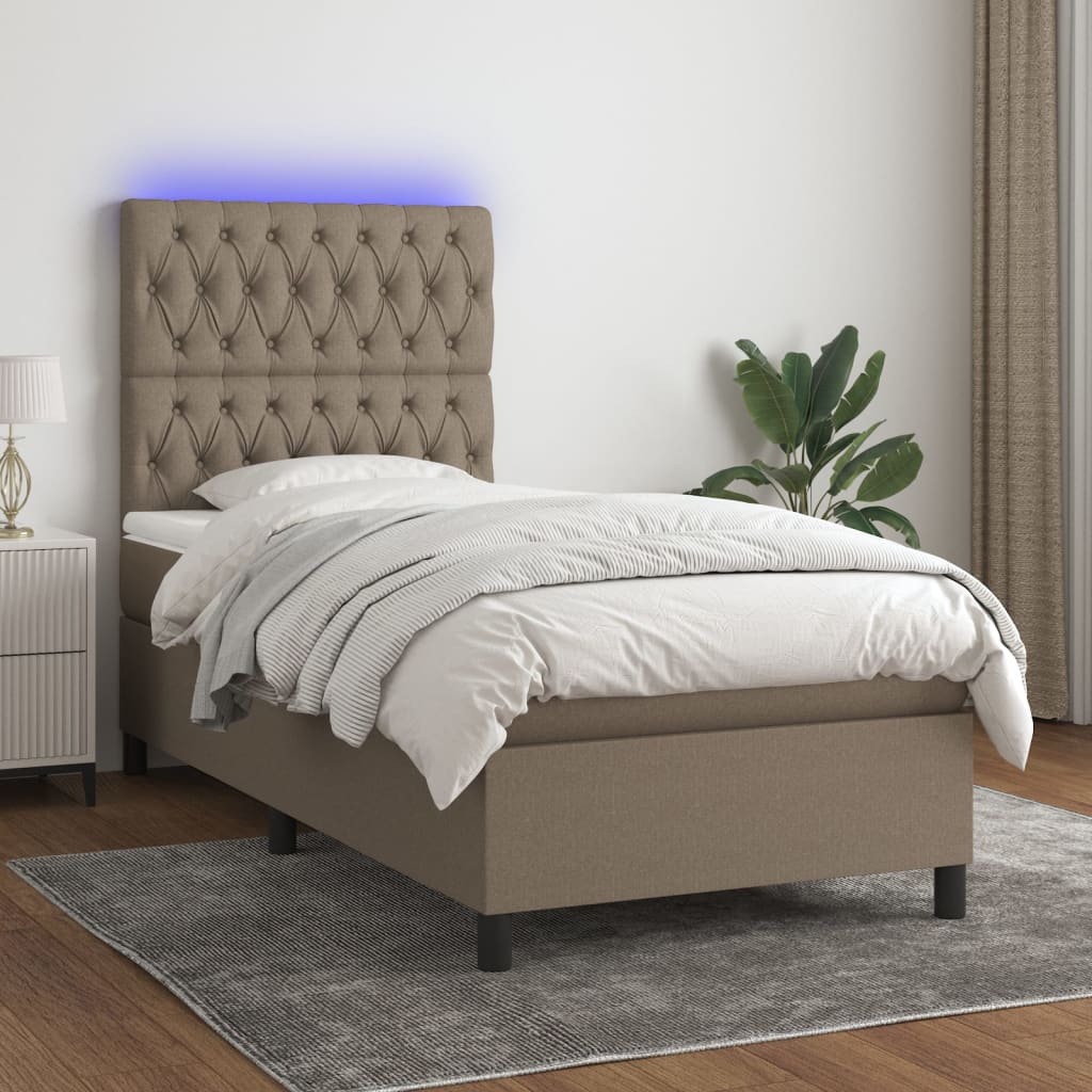 Boxspring met matras en LED stof taupe 90x190 cm Bedden & bedframes | Creëer jouw Trendy Thuis | Gratis bezorgd & Retour | Trendy.nl