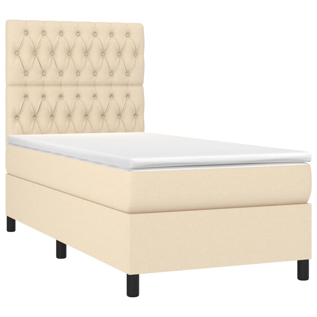 Boxspring met matras en LED stof crèmekleurig 90x190 cm Bedden & bedframes | Creëer jouw Trendy Thuis | Gratis bezorgd & Retour | Trendy.nl