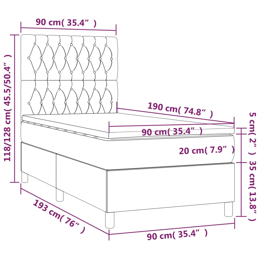 Boxspring met matras en LED stof crèmekleurig 90x190 cm Bedden & bedframes | Creëer jouw Trendy Thuis | Gratis bezorgd & Retour | Trendy.nl