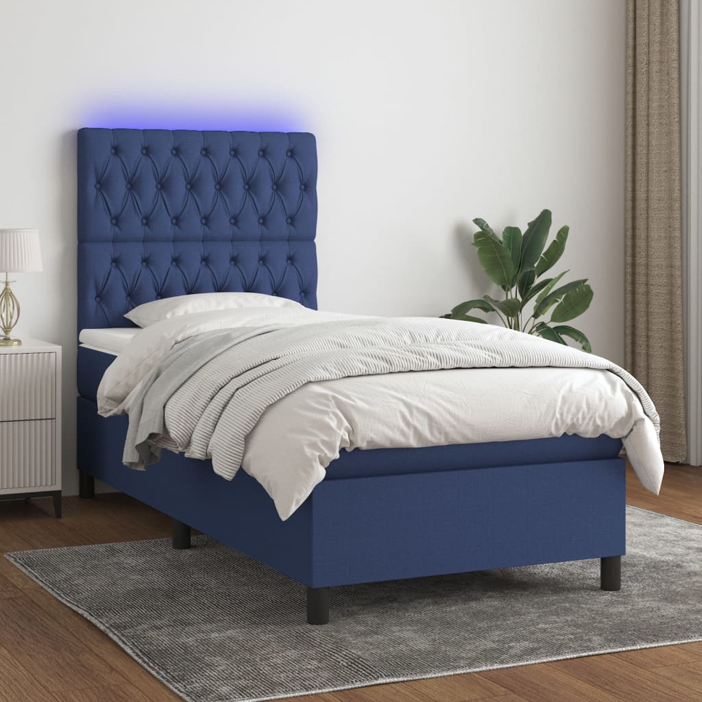 Boxspring met matras en LED stof blauw 90x190 cm Bedden & bedframes | Creëer jouw Trendy Thuis | Gratis bezorgd & Retour | Trendy.nl