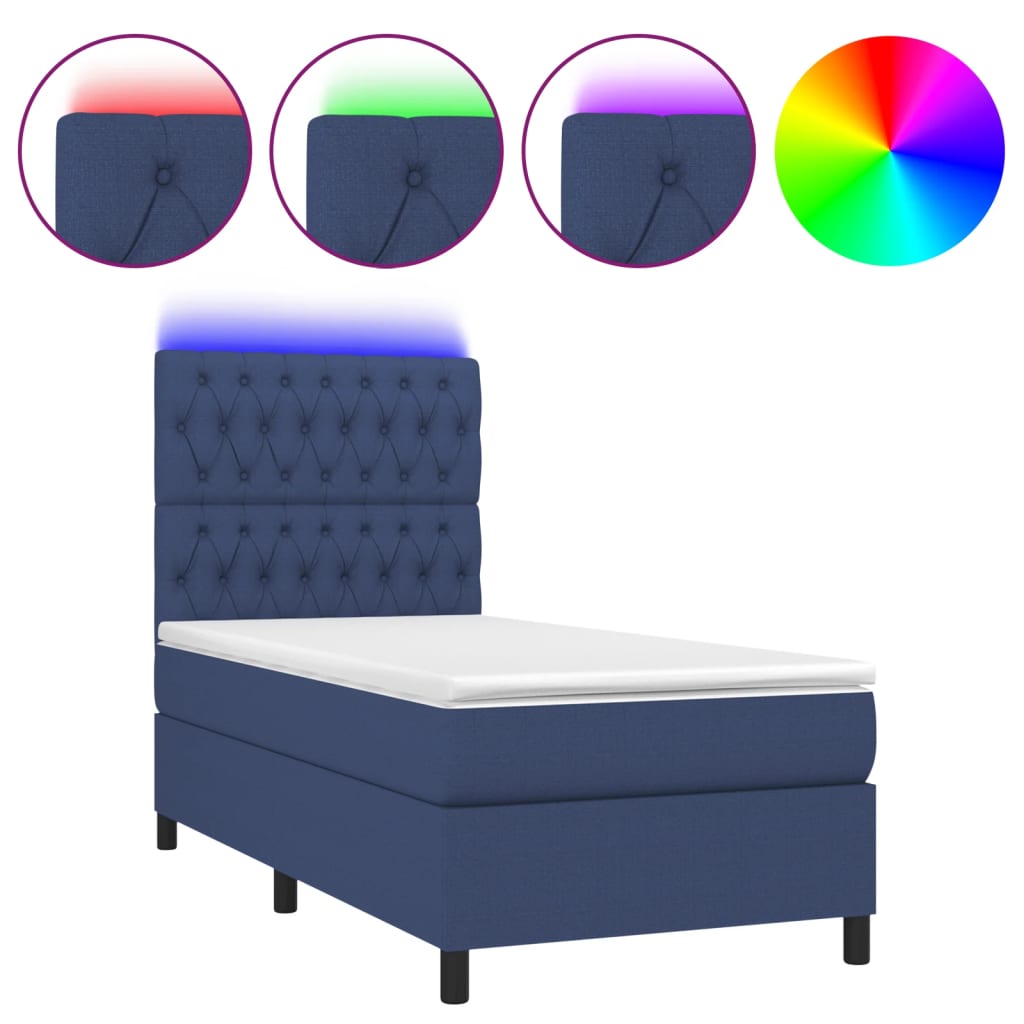 Boxspring met matras en LED stof blauw 100x200 cm Bedden & bedframes | Creëer jouw Trendy Thuis | Gratis bezorgd & Retour | Trendy.nl