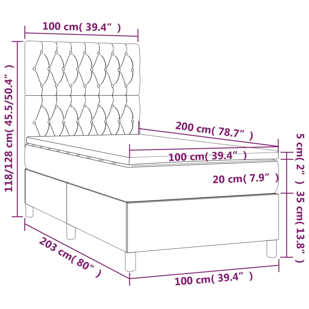 Boxspring met matras en LED stof blauw 100x200 cm Bedden & bedframes | Creëer jouw Trendy Thuis | Gratis bezorgd & Retour | Trendy.nl