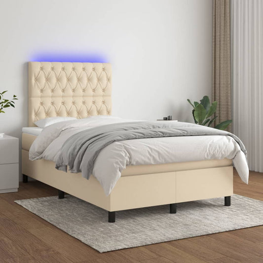 Boxspring met matras en LED stof crèmekleurig 120x200 cm Bedden & bedframes | Creëer jouw Trendy Thuis | Gratis bezorgd & Retour | Trendy.nl