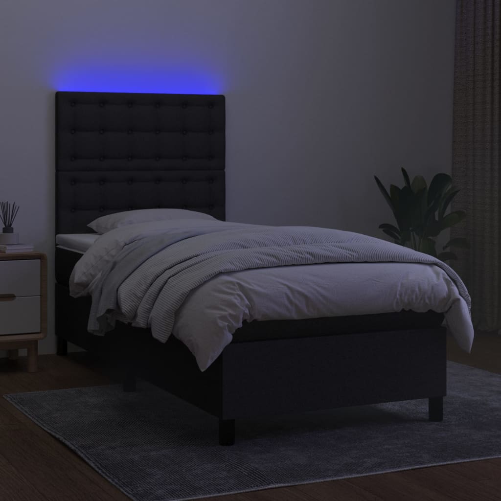 Boxspring met matras en LED stof zwart 90x190 cm Bedden & bedframes | Creëer jouw Trendy Thuis | Gratis bezorgd & Retour | Trendy.nl