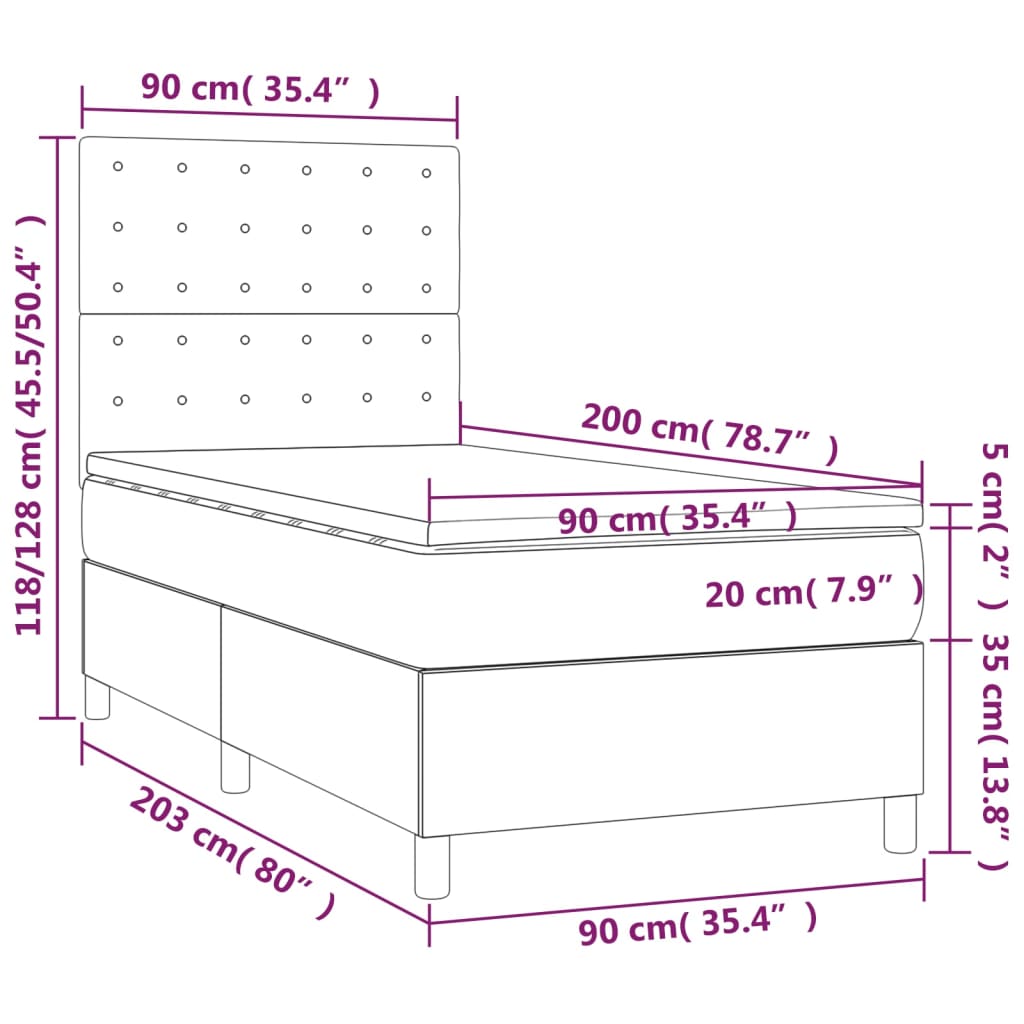 Boxspring met matras en LED stof donkergrijs 90x200 cm Bedden & bedframes | Creëer jouw Trendy Thuis | Gratis bezorgd & Retour | Trendy.nl