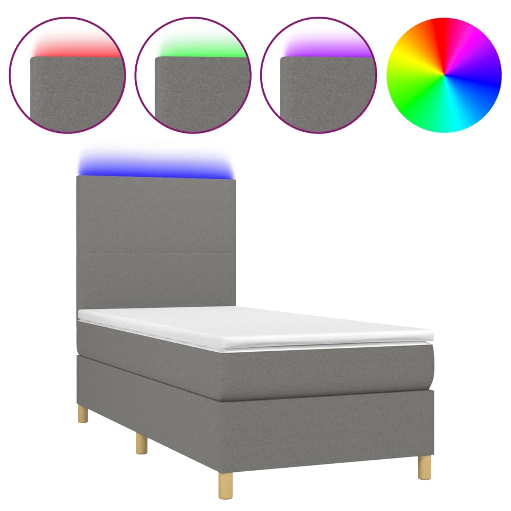 Boxspring met matras en LED stof donkergrijs 90x190 cm Bedden & bedframes | Creëer jouw Trendy Thuis | Gratis bezorgd & Retour | Trendy.nl