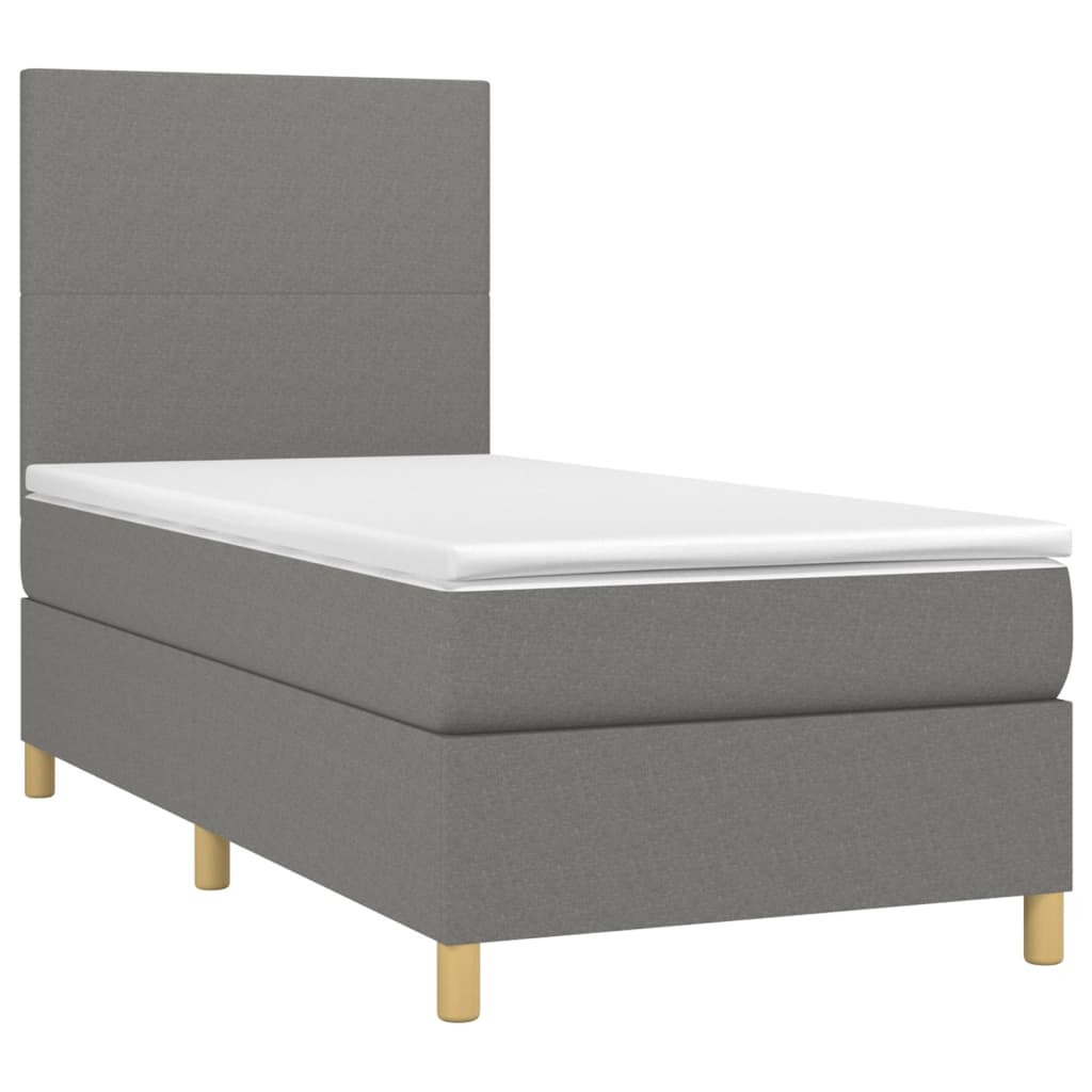 Boxspring met matras en LED stof donkergrijs 90x190 cm Bedden & bedframes | Creëer jouw Trendy Thuis | Gratis bezorgd & Retour | Trendy.nl