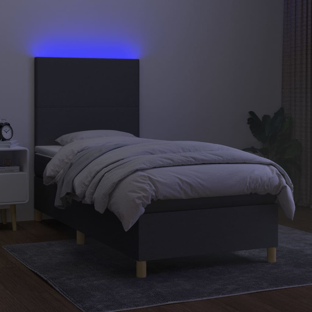 Boxspring met matras en LED stof donkergrijs 90x190 cm Bedden & bedframes | Creëer jouw Trendy Thuis | Gratis bezorgd & Retour | Trendy.nl