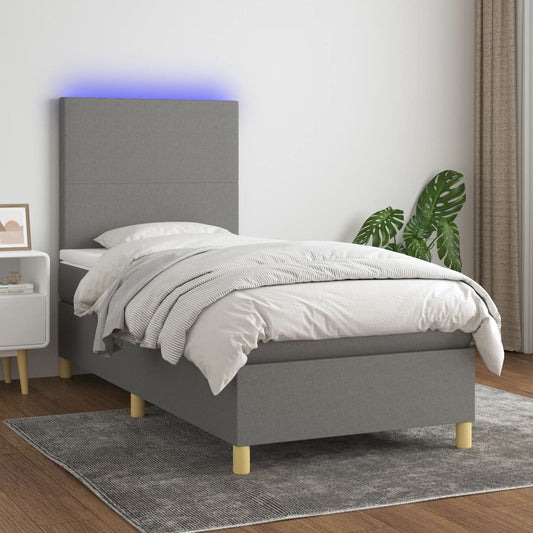 Boxspring met matras en LED stof donkergrijs 90x190 cm Bedden & bedframes | Creëer jouw Trendy Thuis | Gratis bezorgd & Retour | Trendy.nl