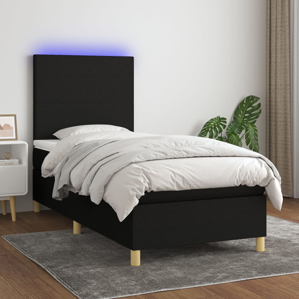 Boxspring met matras en LED stof zwart 90x190 cm Bedden & bedframes | Creëer jouw Trendy Thuis | Gratis bezorgd & Retour | Trendy.nl