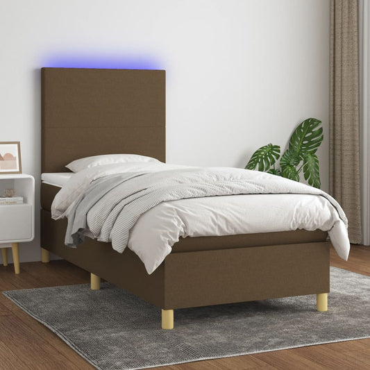 Boxspring met matras en LED stof donkerbruin 90x190 cm Bedden & bedframes | Creëer jouw Trendy Thuis | Gratis bezorgd & Retour | Trendy.nl