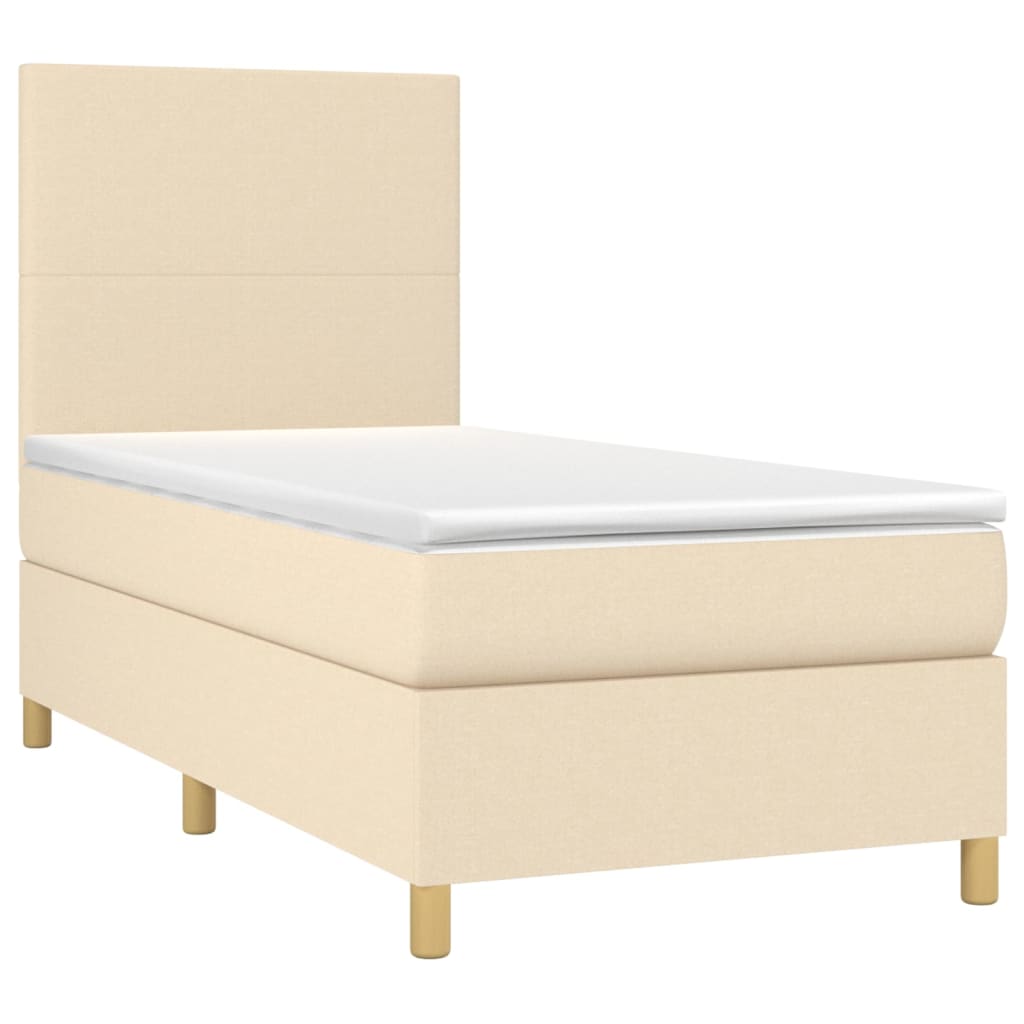 Boxspring met matras en LED stof crèmekleurig 90x190 cm