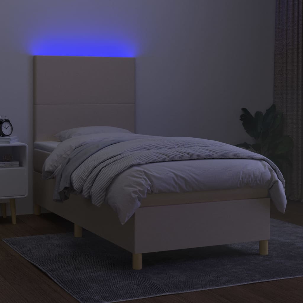 Boxspring met matras en LED stof crèmekleurig 90x190 cm