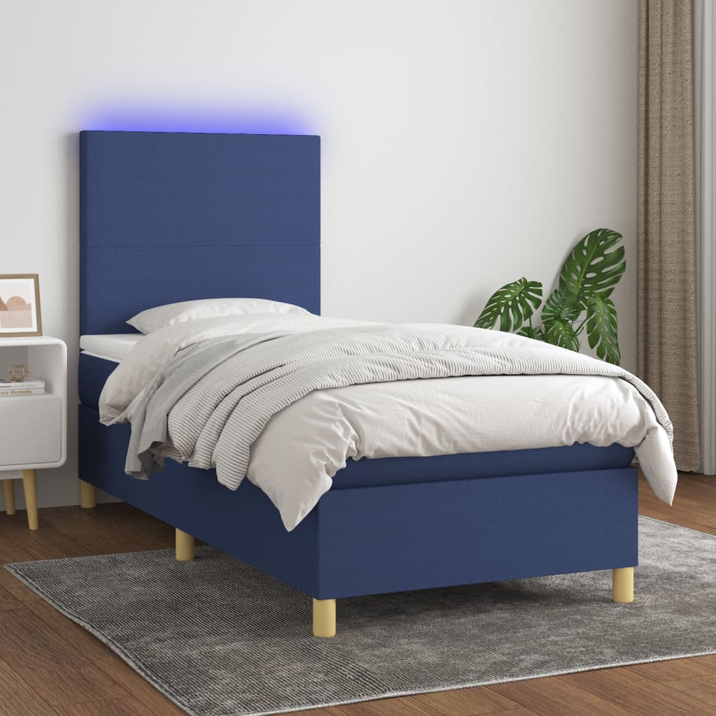 Boxspring met matras en LED stof blauw 90x190 cm Bedden & bedframes | Creëer jouw Trendy Thuis | Gratis bezorgd & Retour | Trendy.nl