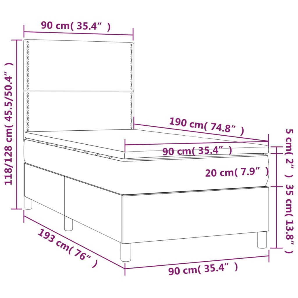 Boxspring met matras en LED stof donkerbruin 90x190 cm Bedden & bedframes | Creëer jouw Trendy Thuis | Gratis bezorgd & Retour | Trendy.nl