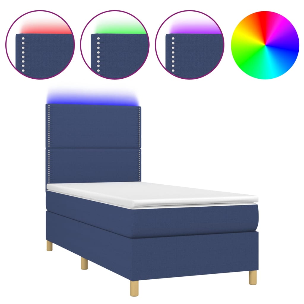 Boxspring met matras en LED stof blauw 90x190 cm Bedden & bedframes | Creëer jouw Trendy Thuis | Gratis bezorgd & Retour | Trendy.nl