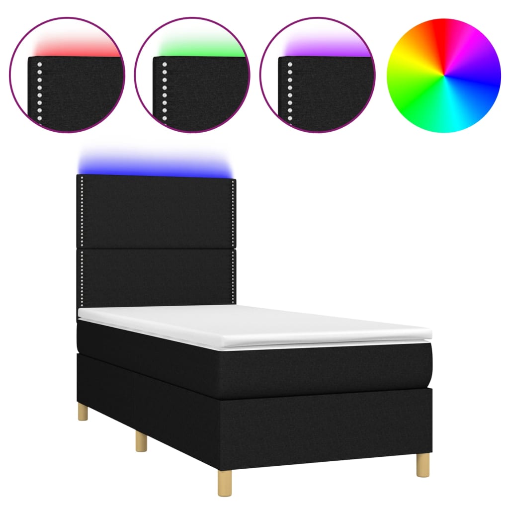 Boxspring met matras en LED stof zwart 90x200 cm Bedden & bedframes | Creëer jouw Trendy Thuis | Gratis bezorgd & Retour | Trendy.nl