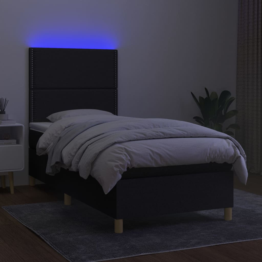 Boxspring met matras en LED stof zwart 90x200 cm Bedden & bedframes | Creëer jouw Trendy Thuis | Gratis bezorgd & Retour | Trendy.nl