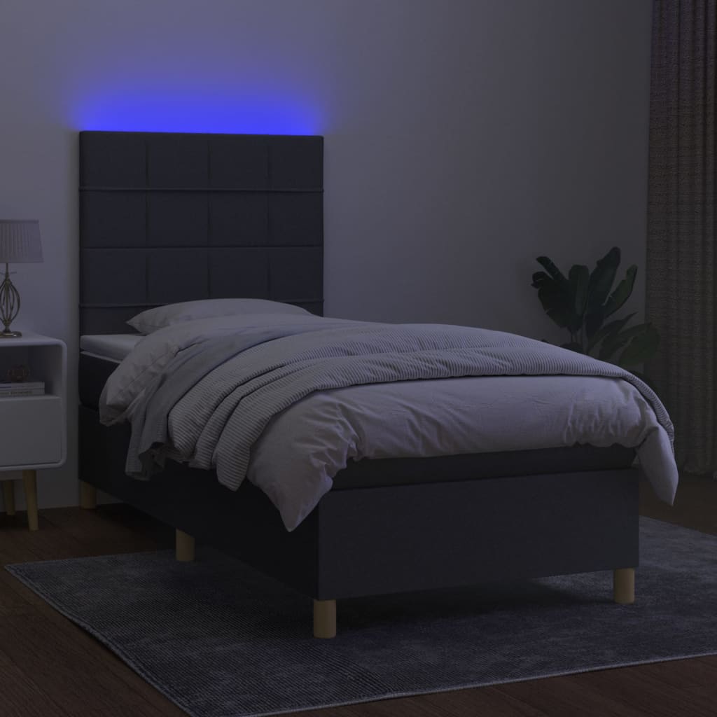 Boxspring met matras en LED stof donkergrijs 80x200 cm