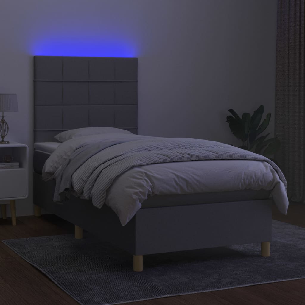 Boxspring met matras en LED stof lichtgrijs 90x190 cm Bedden & bedframes | Creëer jouw Trendy Thuis | Gratis bezorgd & Retour | Trendy.nl