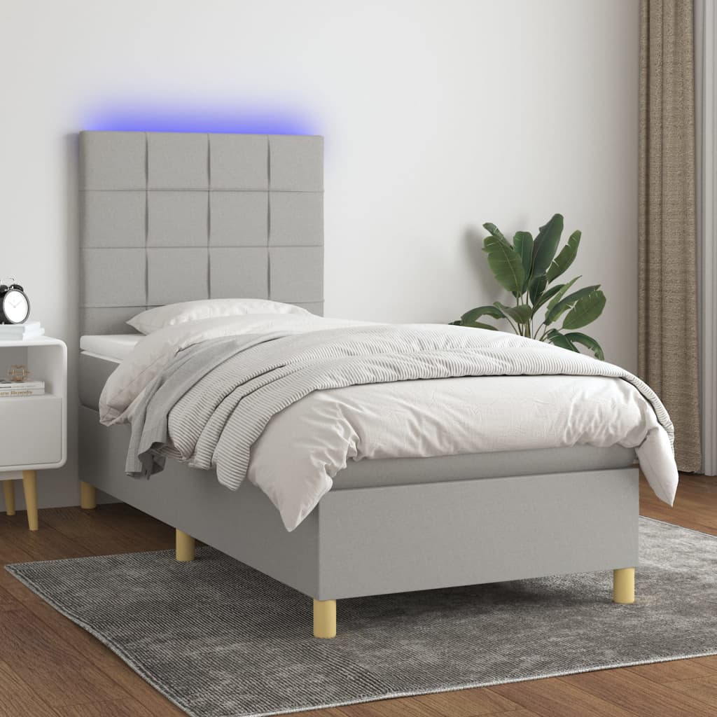 Boxspring met matras en LED stof lichtgrijs 90x190 cm Bedden & bedframes | Creëer jouw Trendy Thuis | Gratis bezorgd & Retour | Trendy.nl