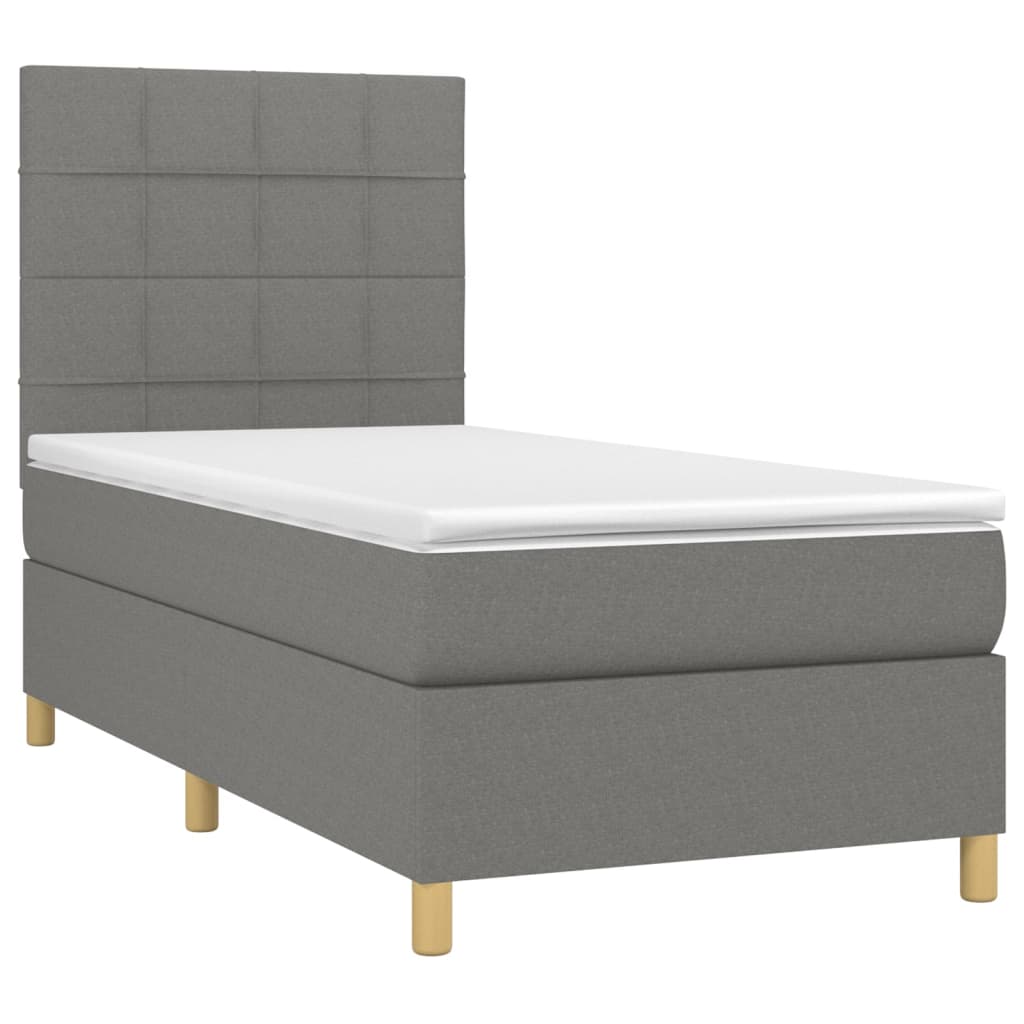 Boxspring met matras en LED stof donkergrijs 90x190 cm Bedden & bedframes | Creëer jouw Trendy Thuis | Gratis bezorgd & Retour | Trendy.nl