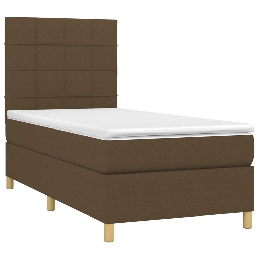 Boxspring met matras en LED stof donkerbruin 90x190 cm Bedden & bedframes | Creëer jouw Trendy Thuis | Gratis bezorgd & Retour | Trendy.nl