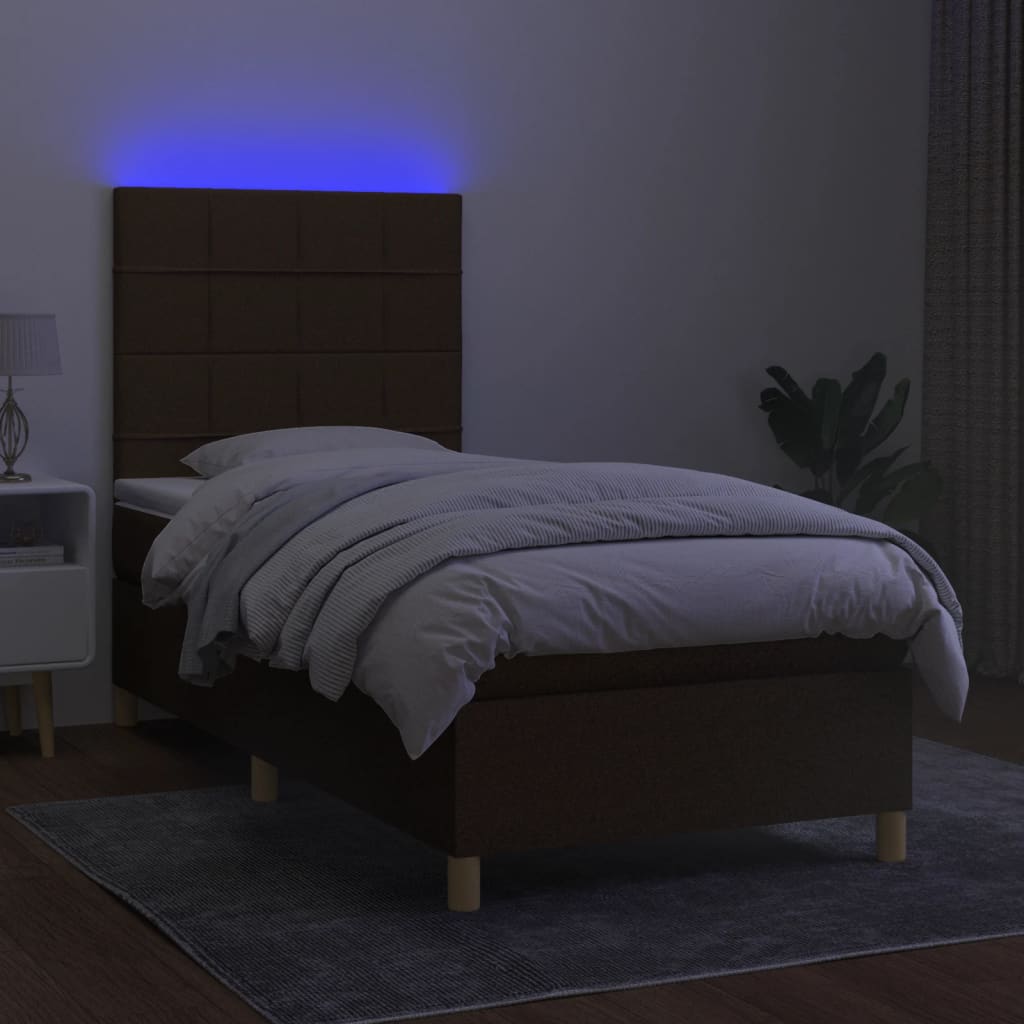 Boxspring met matras en LED stof donkerbruin 90x190 cm Bedden & bedframes | Creëer jouw Trendy Thuis | Gratis bezorgd & Retour | Trendy.nl