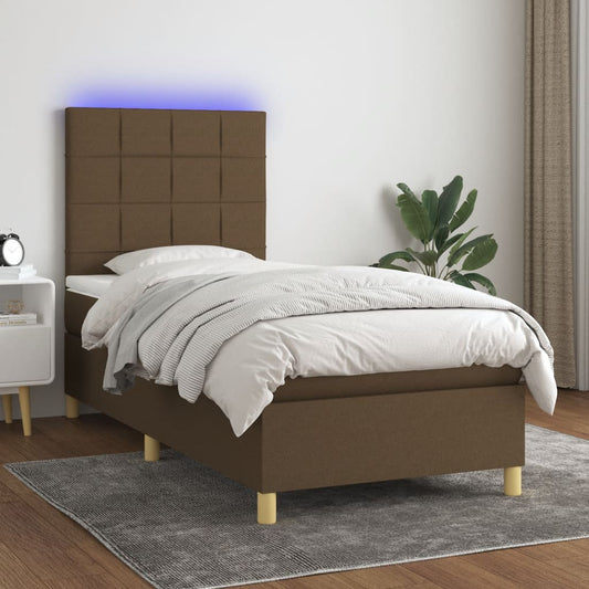 Boxspring met matras en LED stof donkerbruin 90x190 cm Bedden & bedframes | Creëer jouw Trendy Thuis | Gratis bezorgd & Retour | Trendy.nl