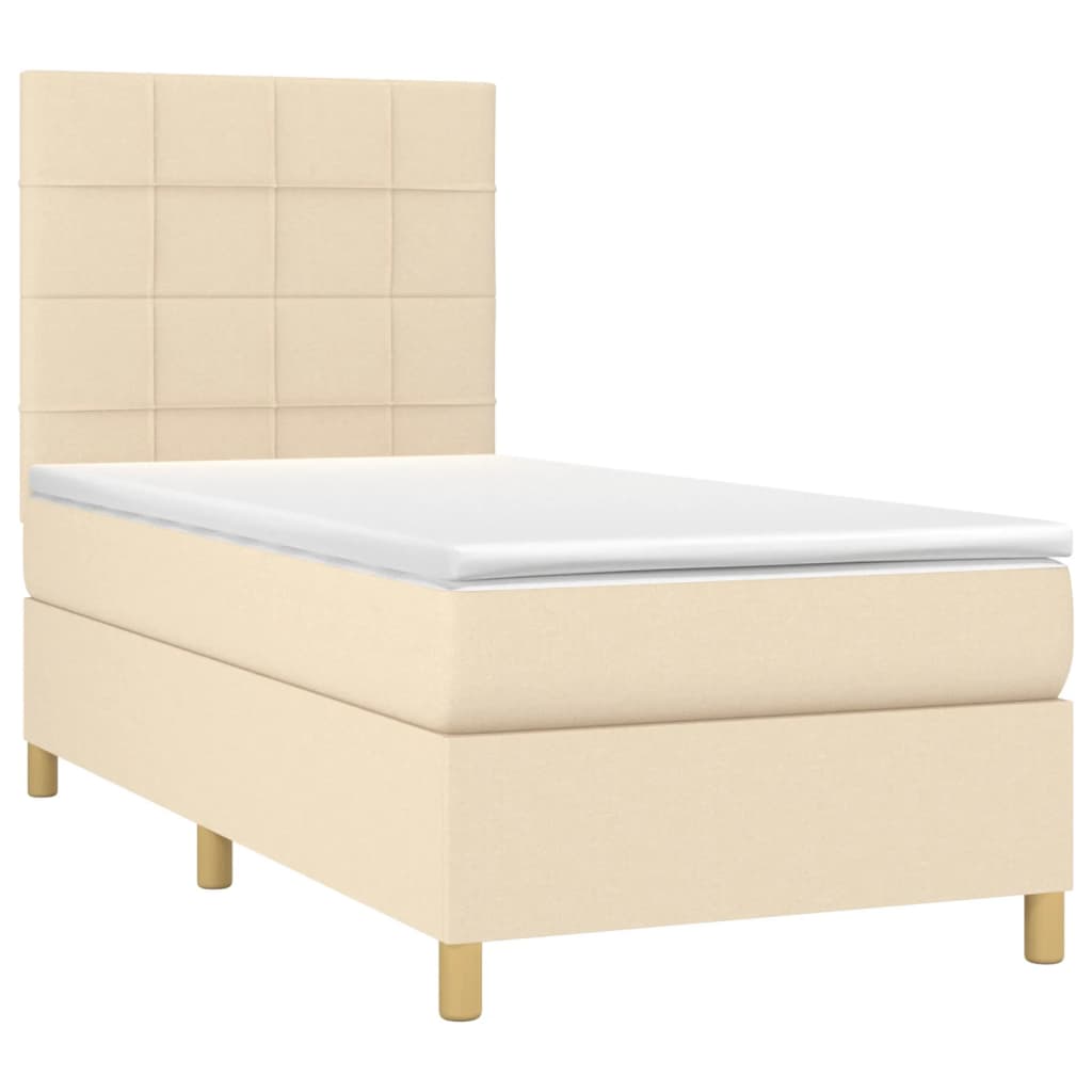 Boxspring met matras en LED stof crèmekleurig 90x190 cm