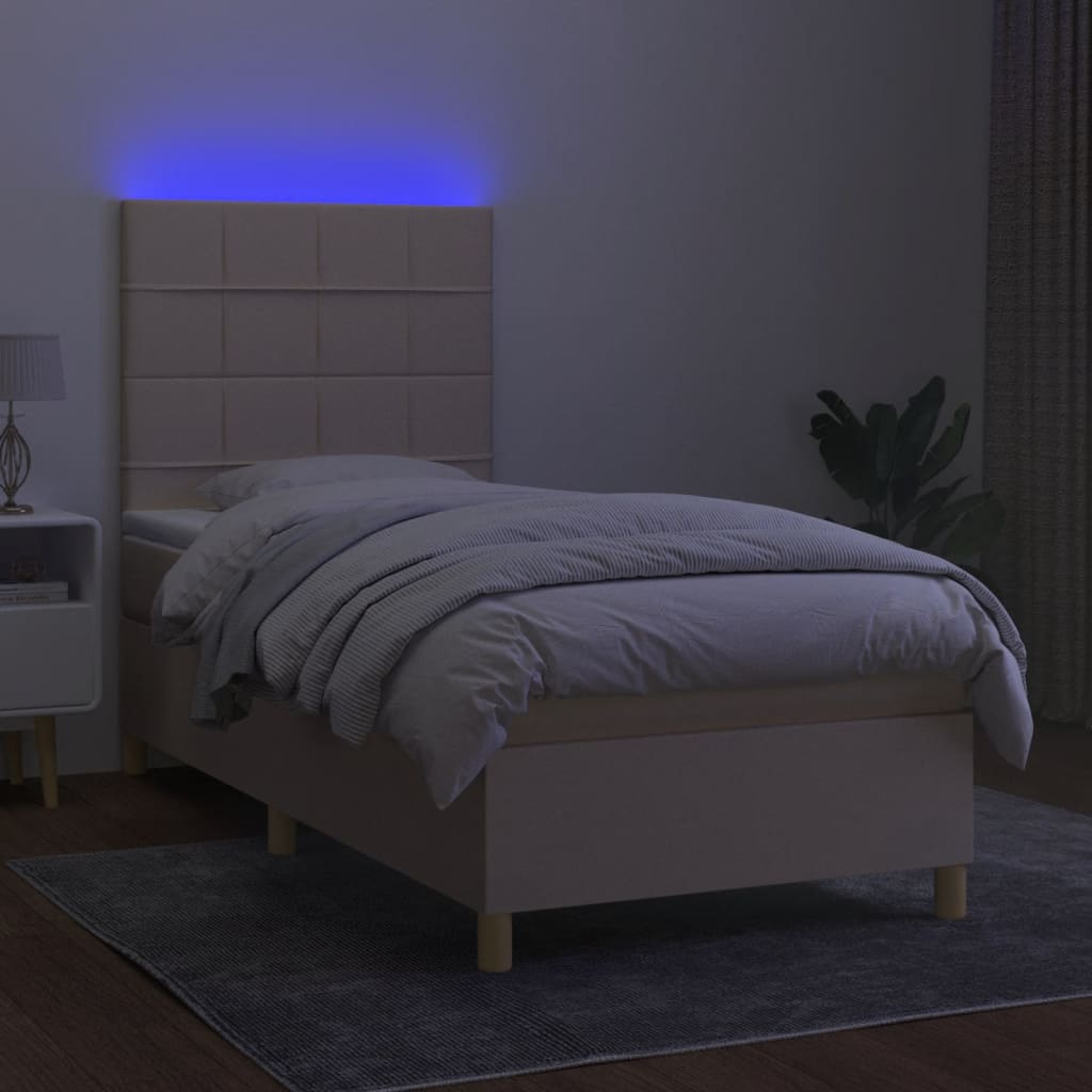 Boxspring met matras en LED stof crèmekleurig 90x190 cm