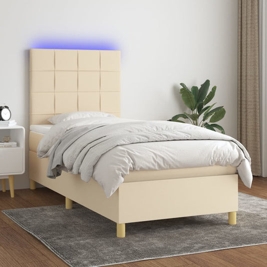 Boxspring met matras en LED stof crèmekleurig 90x190 cm