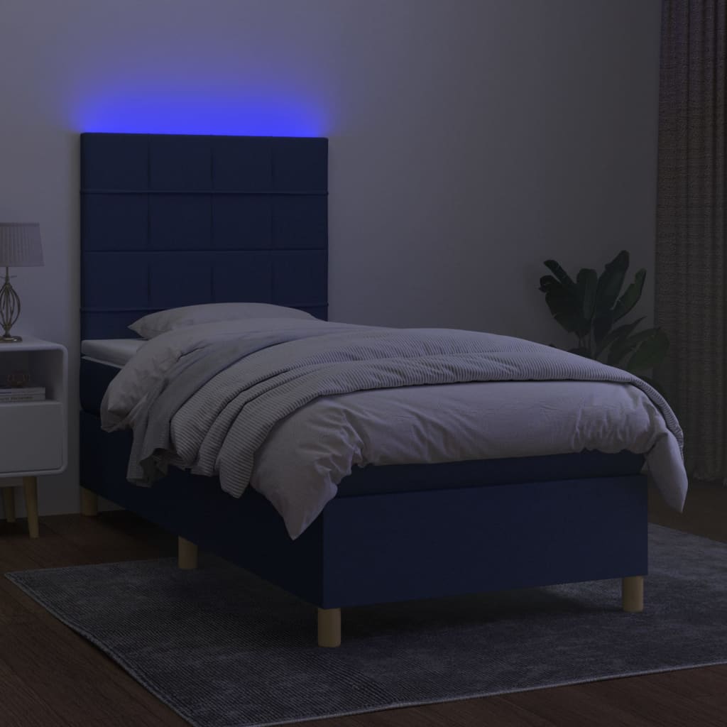 Boxspring met matras en LED stof blauw 90x200 cm