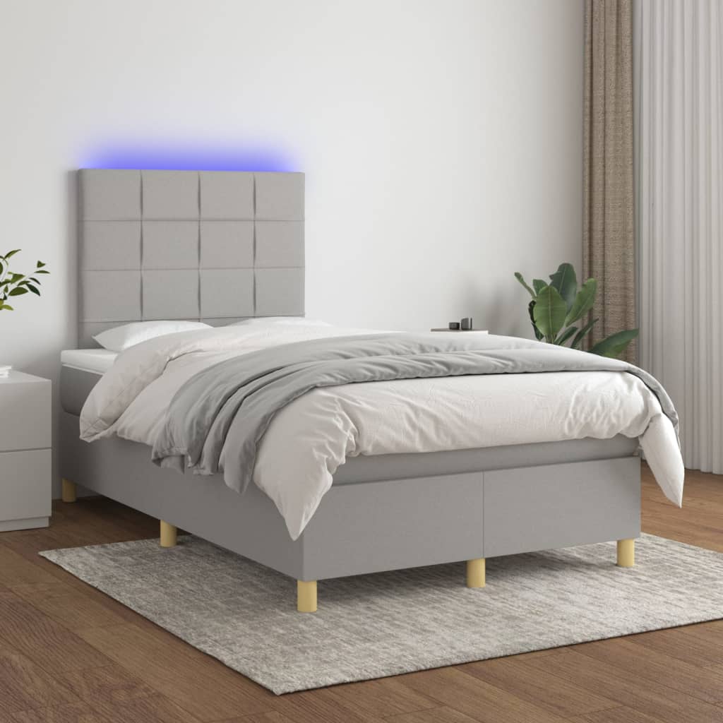 Boxspring met matras en LED stof lichtgrijs 120x200 cm Bedden & bedframes | Creëer jouw Trendy Thuis | Gratis bezorgd & Retour | Trendy.nl