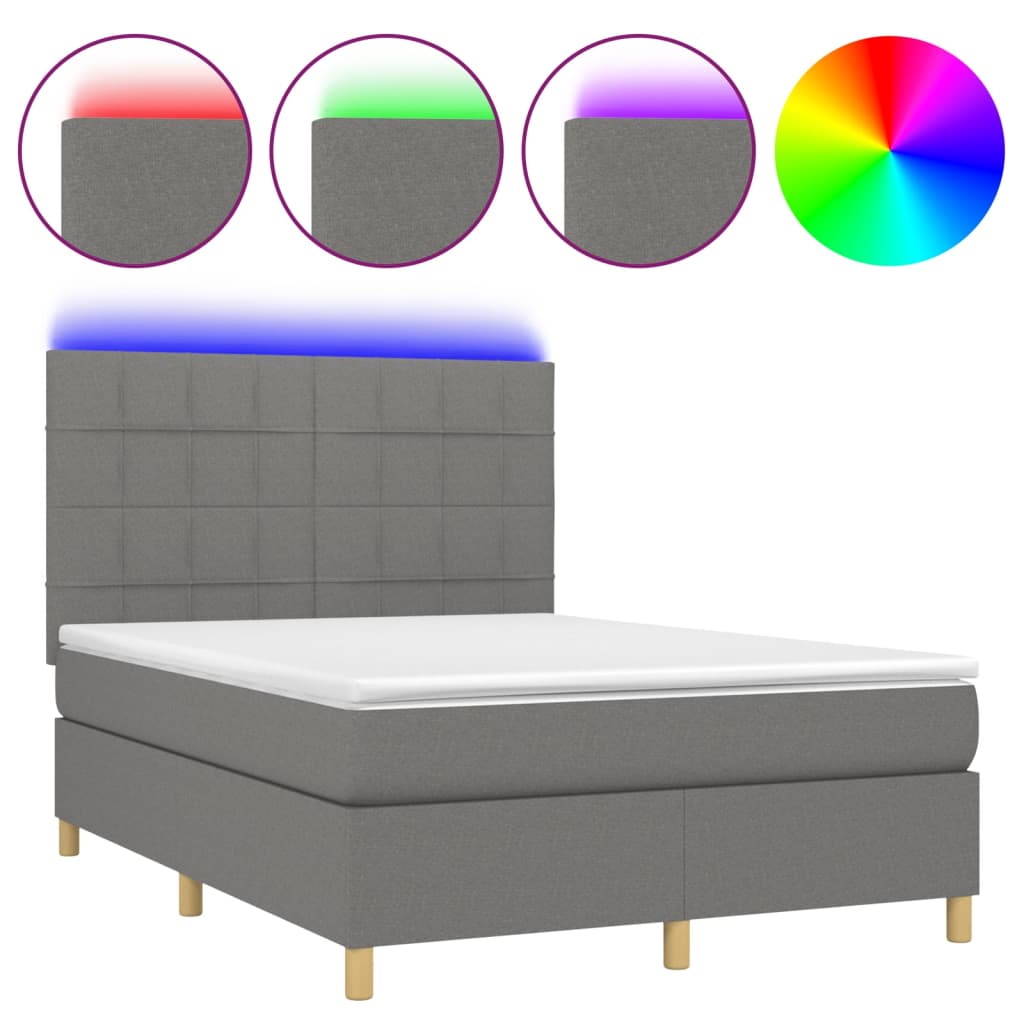 Boxspring met matras en LED stof donkergrijs 140x190 cm Bedden & bedframes | Creëer jouw Trendy Thuis | Gratis bezorgd & Retour | Trendy.nl