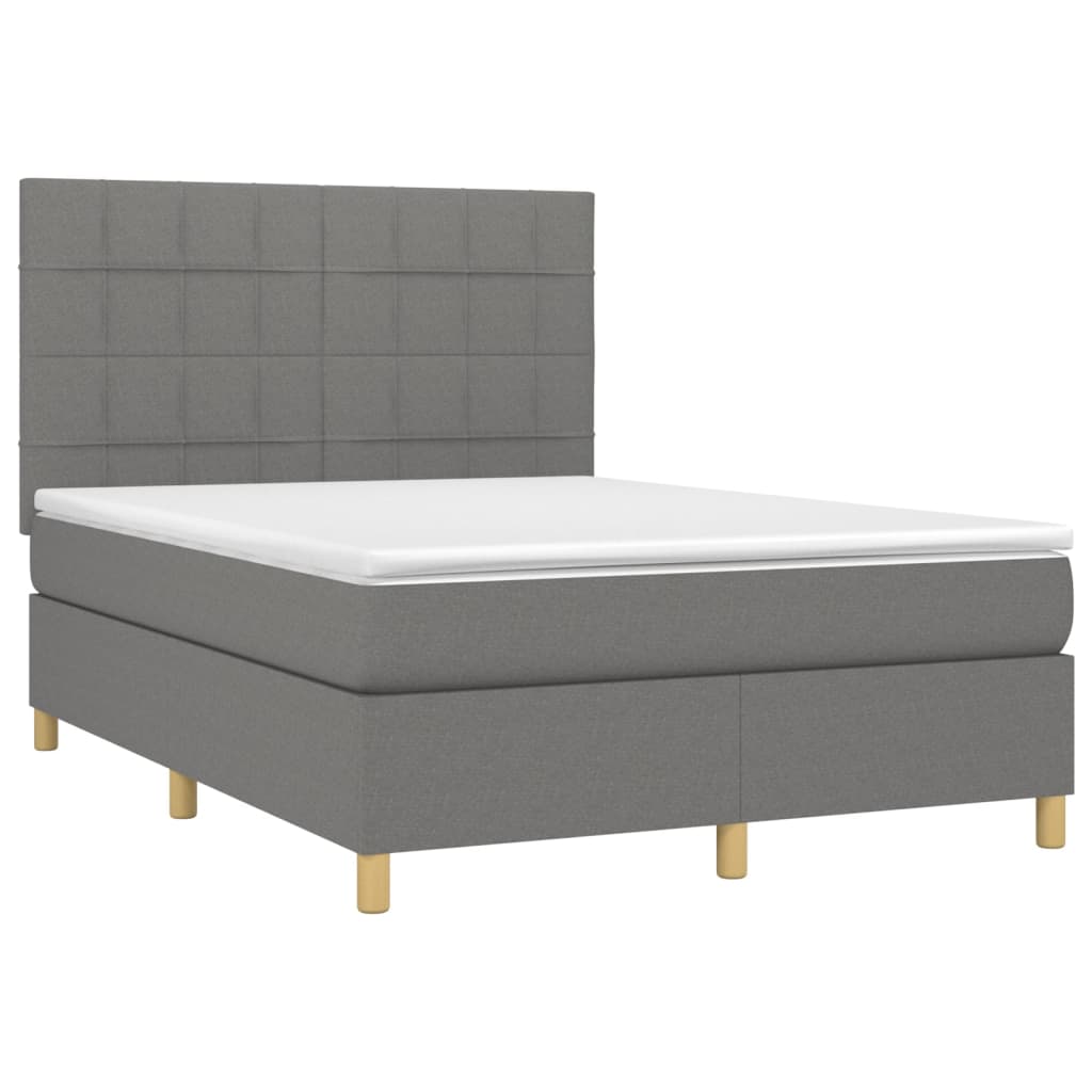 Boxspring met matras en LED stof donkergrijs 140x190 cm Bedden & bedframes | Creëer jouw Trendy Thuis | Gratis bezorgd & Retour | Trendy.nl