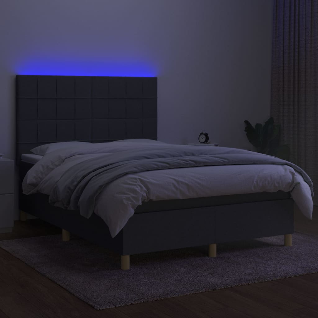 Boxspring met matras en LED stof donkergrijs 140x190 cm Bedden & bedframes | Creëer jouw Trendy Thuis | Gratis bezorgd & Retour | Trendy.nl