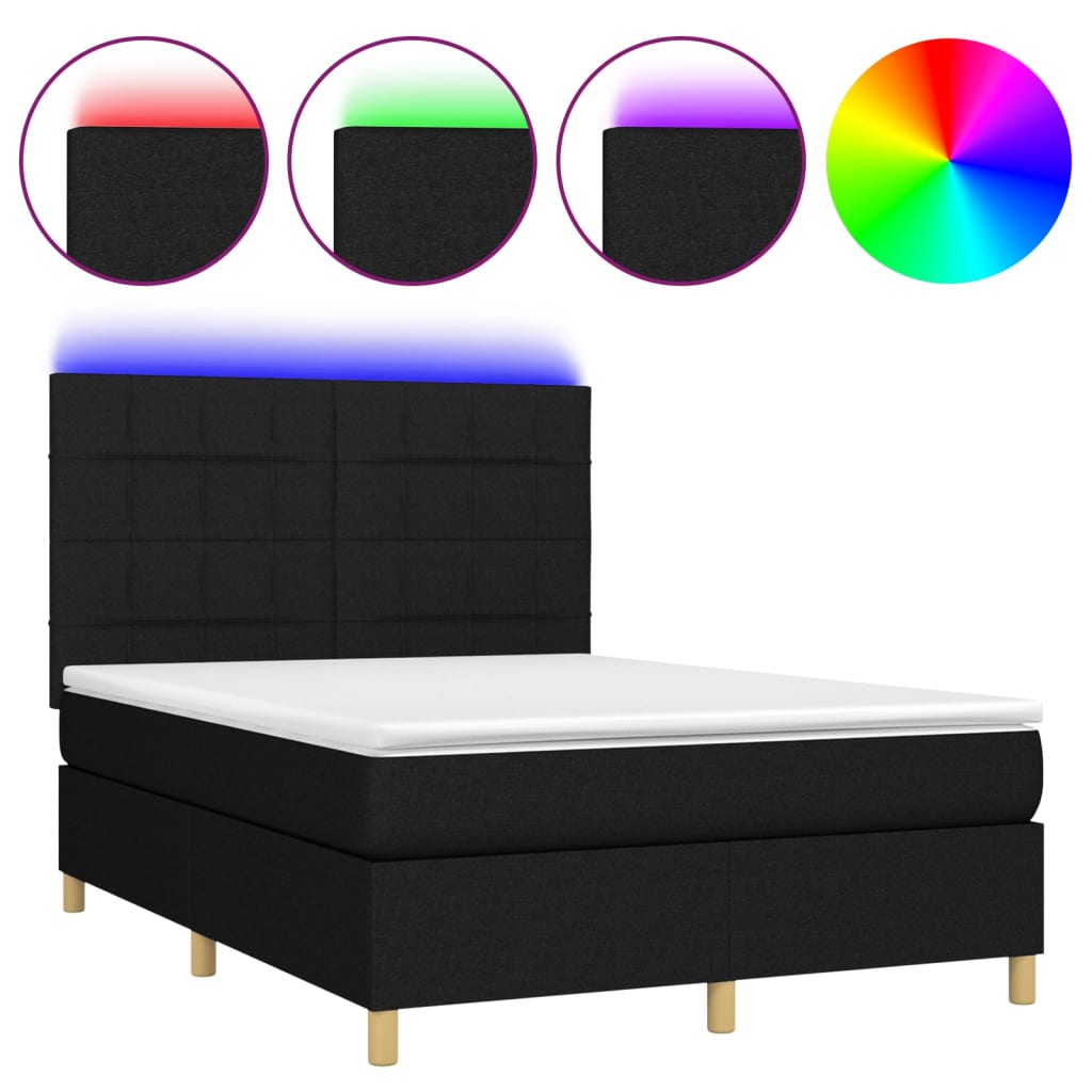 Boxspring met matras en LED stof zwart 140x190 cm Bedden & bedframes | Creëer jouw Trendy Thuis | Gratis bezorgd & Retour | Trendy.nl