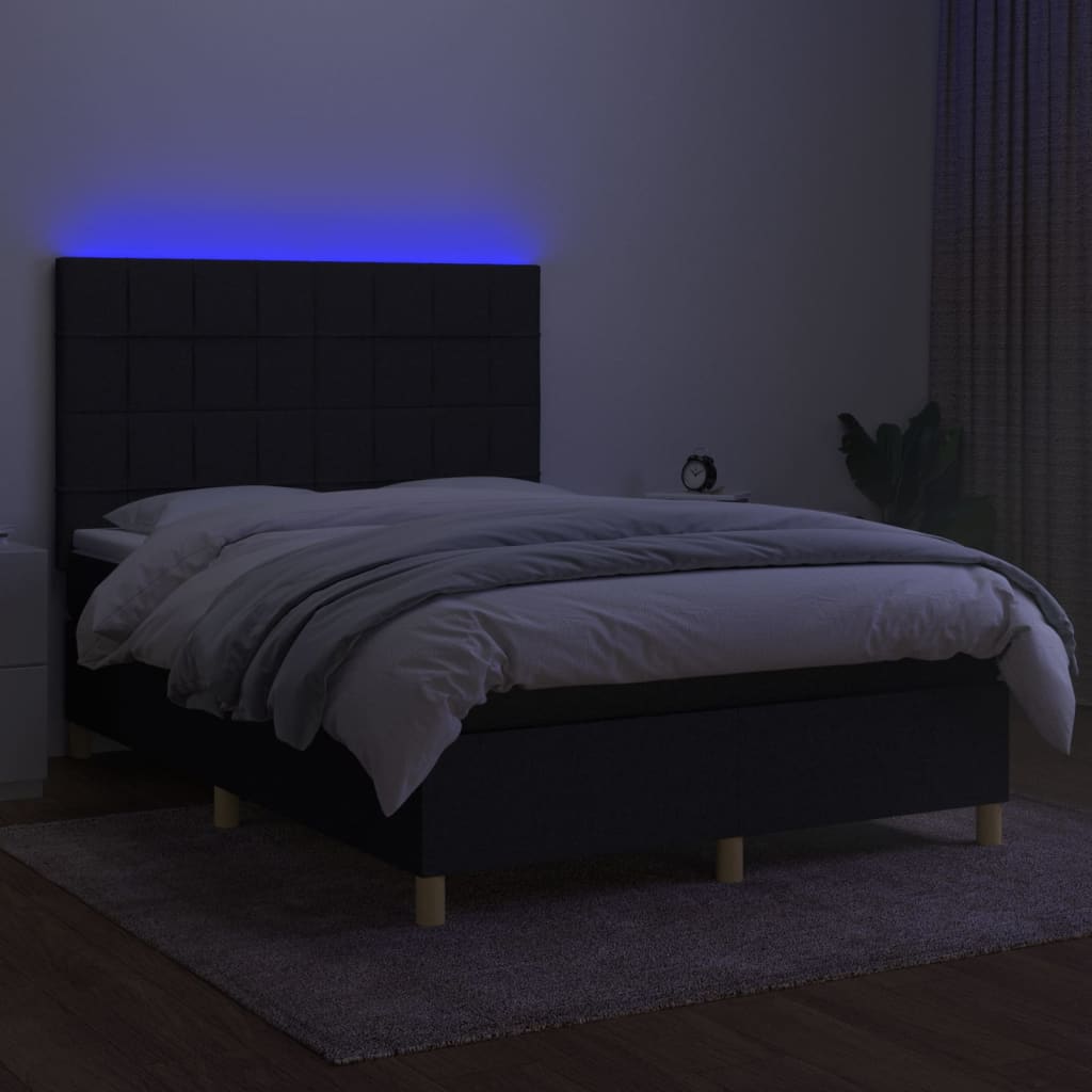 Boxspring met matras en LED stof zwart 140x190 cm Bedden & bedframes | Creëer jouw Trendy Thuis | Gratis bezorgd & Retour | Trendy.nl