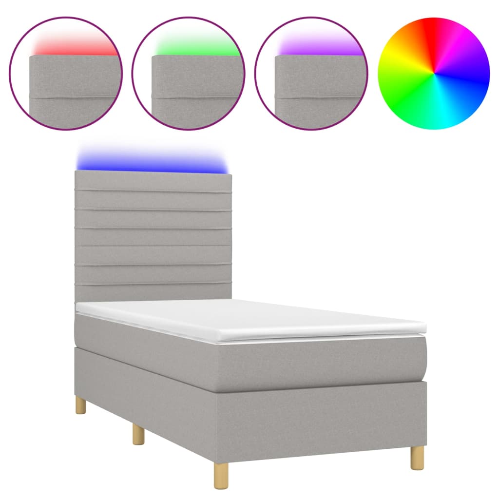 Boxspring met matras en LED stof lichtgrijs 90x190 cm Bedden & bedframes | Creëer jouw Trendy Thuis | Gratis bezorgd & Retour | Trendy.nl