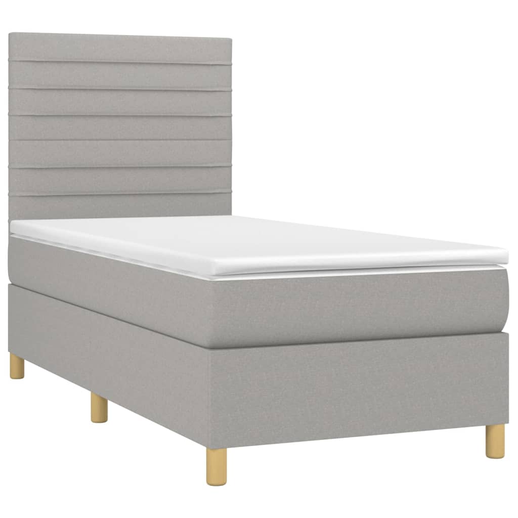 Boxspring met matras en LED stof lichtgrijs 90x190 cm Bedden & bedframes | Creëer jouw Trendy Thuis | Gratis bezorgd & Retour | Trendy.nl