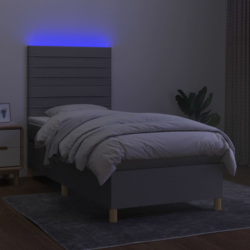 Boxspring met matras en LED stof lichtgrijs 90x190 cm Bedden & bedframes | Creëer jouw Trendy Thuis | Gratis bezorgd & Retour | Trendy.nl