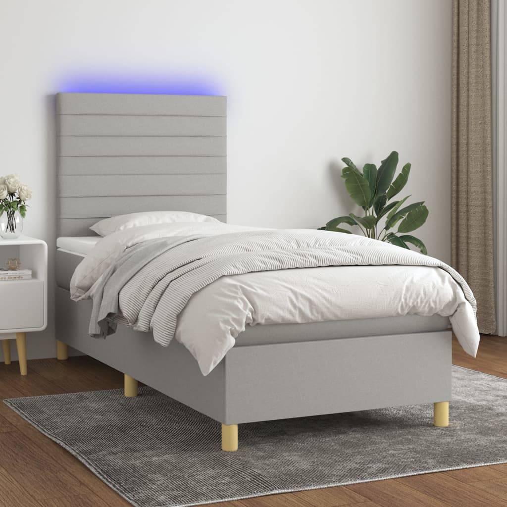 Boxspring met matras en LED stof lichtgrijs 90x190 cm Bedden & bedframes | Creëer jouw Trendy Thuis | Gratis bezorgd & Retour | Trendy.nl