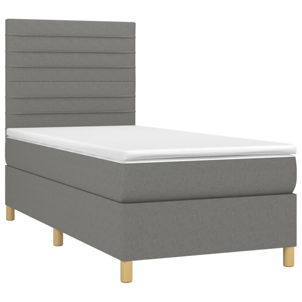 Boxspring met matras en LED stof donkergrijs 90x190 cm Bedden & bedframes | Creëer jouw Trendy Thuis | Gratis bezorgd & Retour | Trendy.nl