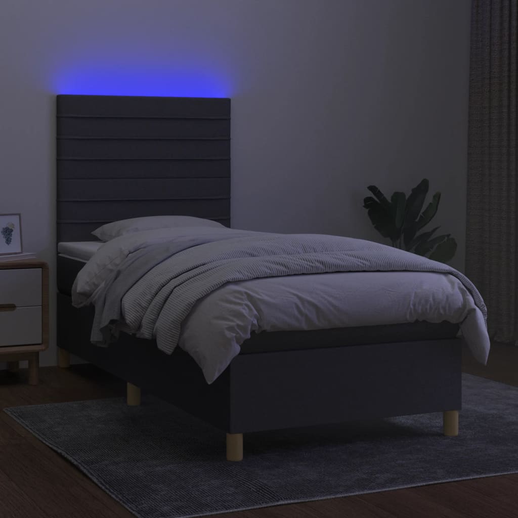 Boxspring met matras en LED stof donkergrijs 90x190 cm Bedden & bedframes | Creëer jouw Trendy Thuis | Gratis bezorgd & Retour | Trendy.nl