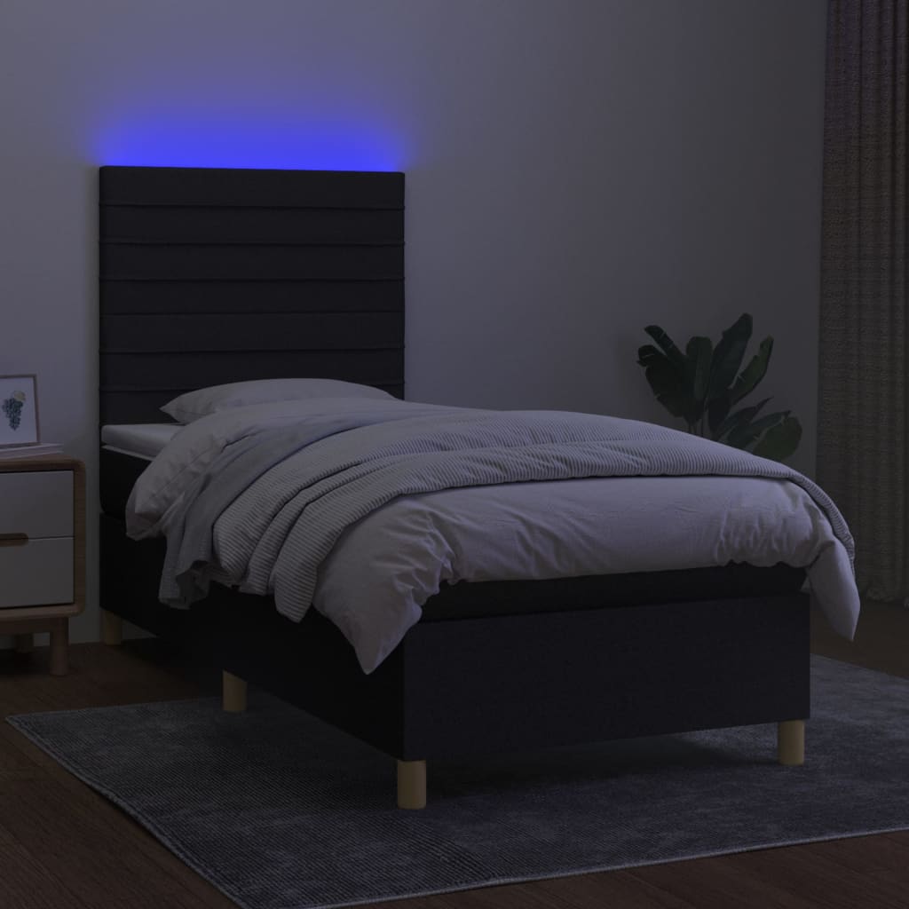 Boxspring met matras en LED stof zwart 90x190 cm Bedden & bedframes | Creëer jouw Trendy Thuis | Gratis bezorgd & Retour | Trendy.nl