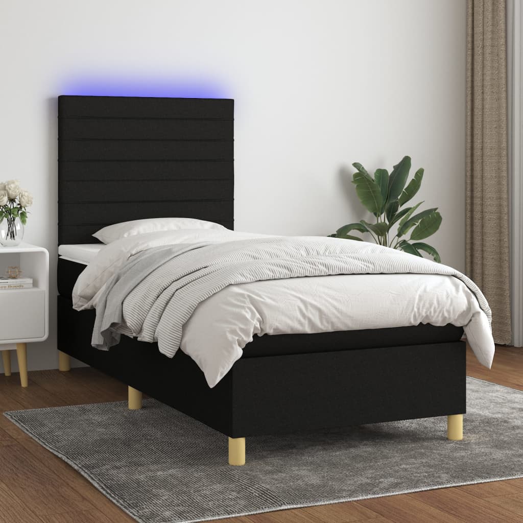 Boxspring met matras en LED stof zwart 90x190 cm Bedden & bedframes | Creëer jouw Trendy Thuis | Gratis bezorgd & Retour | Trendy.nl